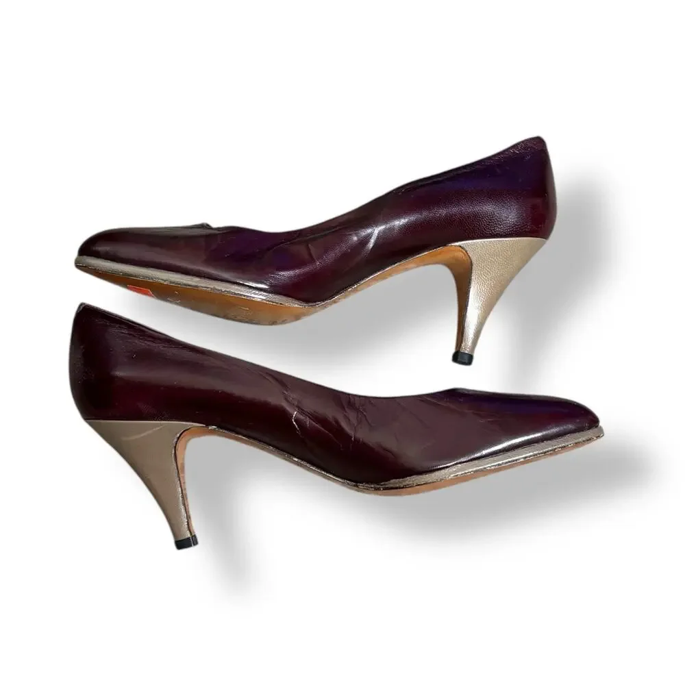 Vintage 80s Burgundy Leather Heels Size 7N Miguel Hernandez Bullock’s Spain‎